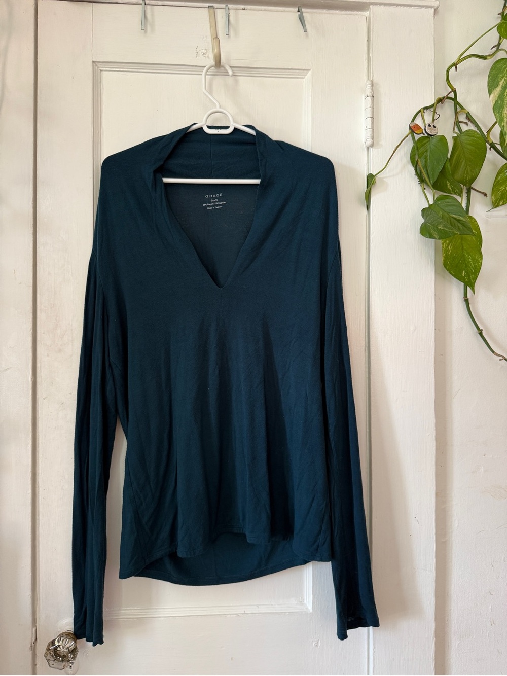 Grace Deep Teal Long Sleeve V-Neck Top